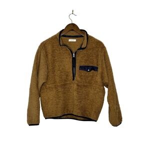 Anine Bing Size M Sierra Teddy Sherpa Half-Zip Pullover in Brown/Navy Blue